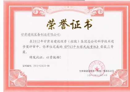 PT63平頭塔式起重機科技進步獎